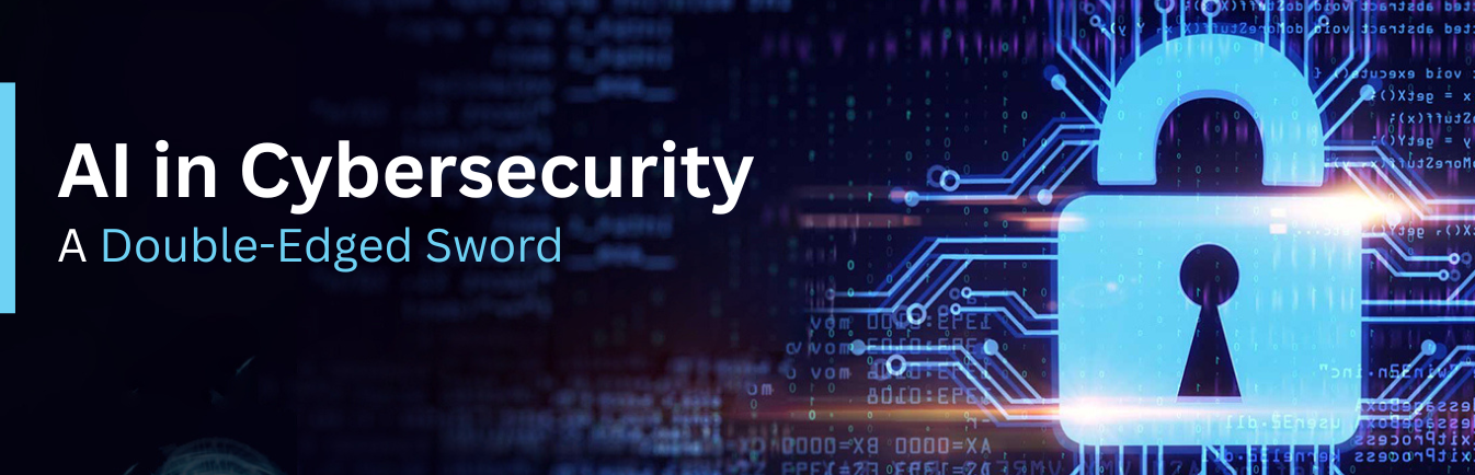 AI in cybersecurity concept with digital padlock and circuit background